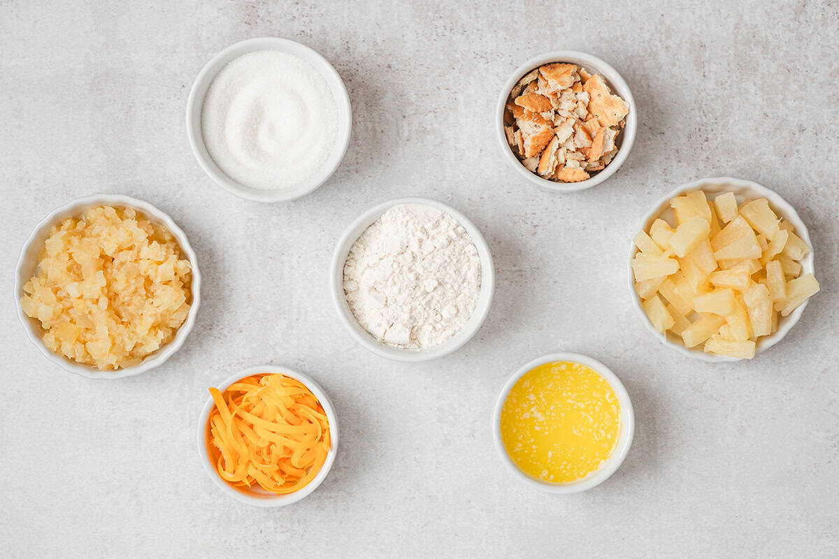 The ingredients to make pineapple casserole.