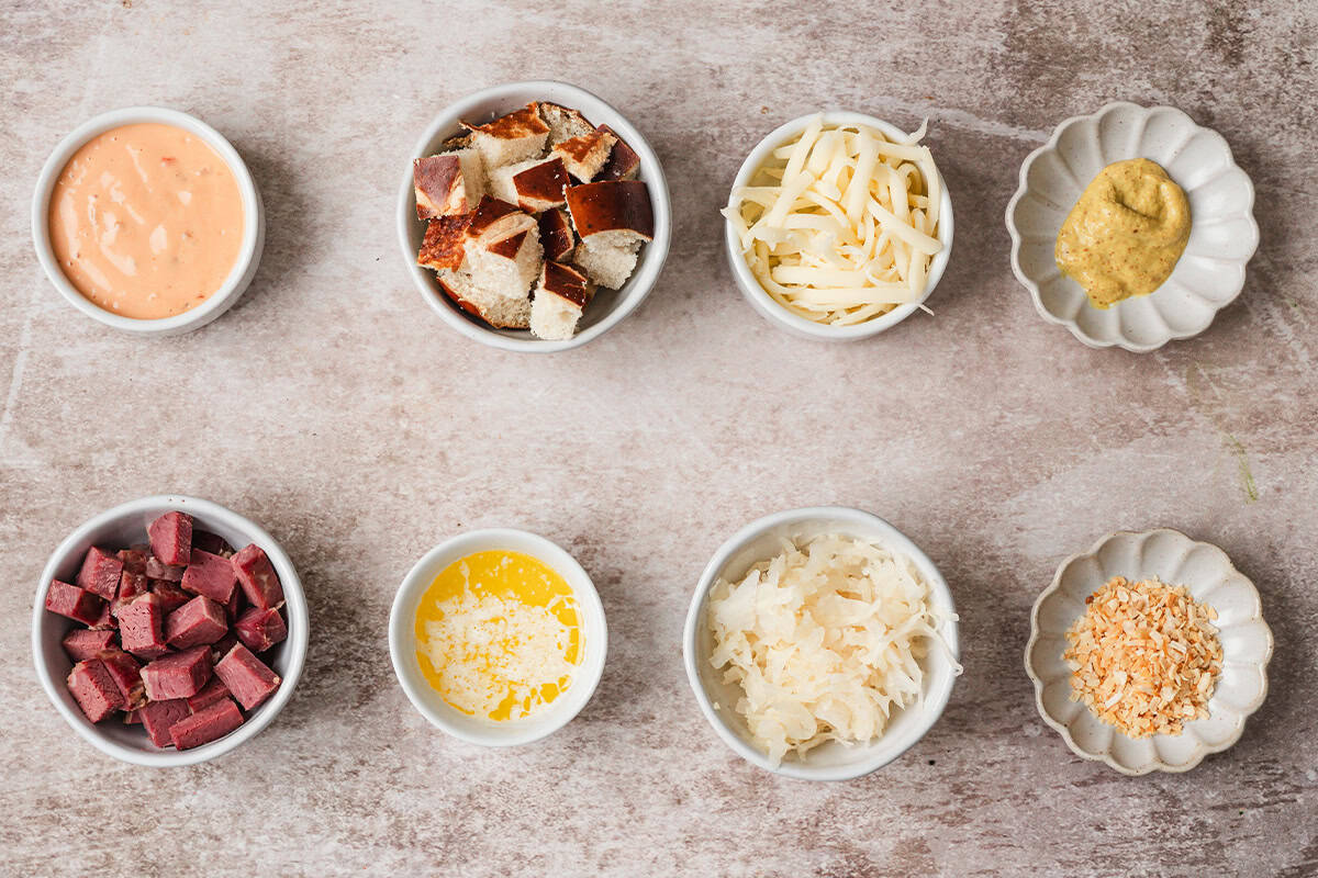The ingredients to make reuben bake casserole.
