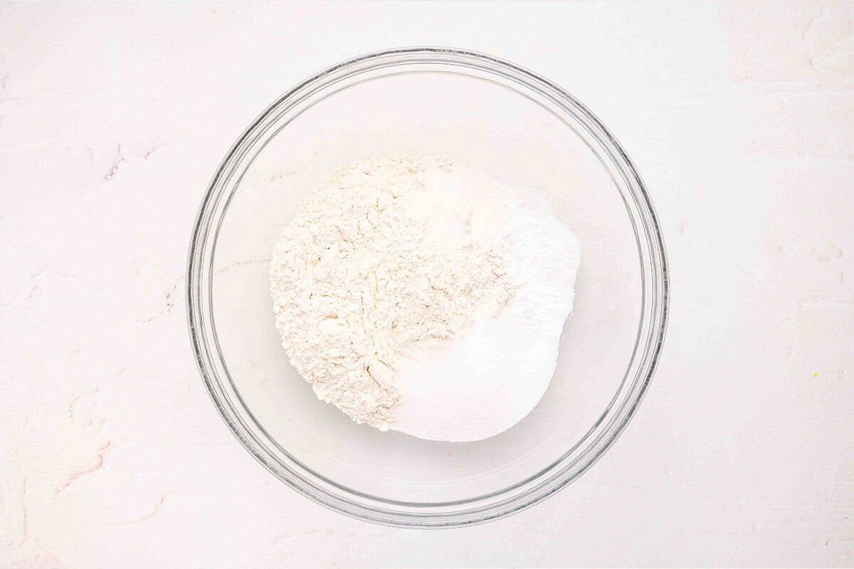 Flour and sugar in a bowl.