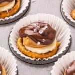 Side view of chocolate pretzel banana bites.