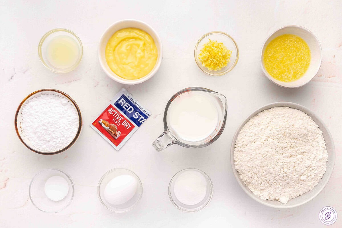 The ingredients to make lemon sweet rolls.