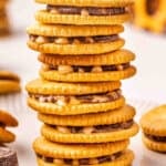 A stack of rolo ritz sandwich cookies.