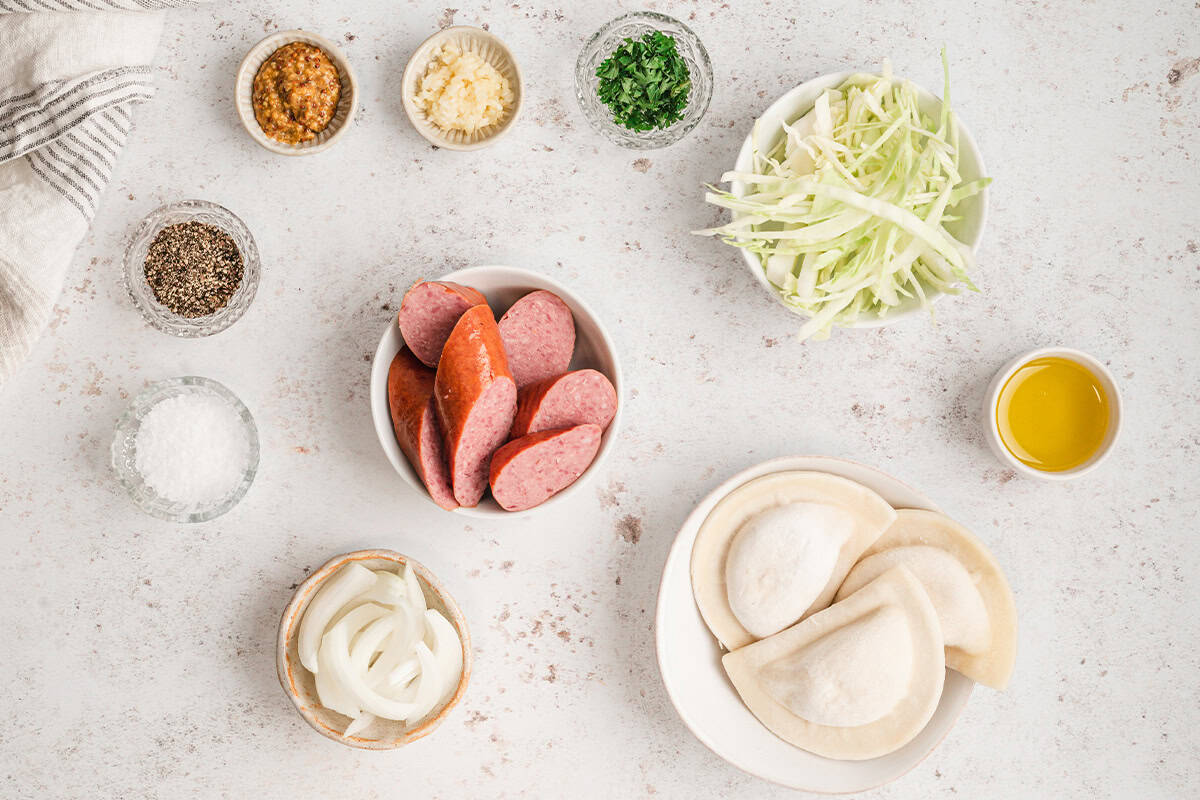 ingredients need to make Sheet Pan Pierogi and Sausage