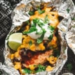 A Southwestern Chicken Foil Packet with lime.