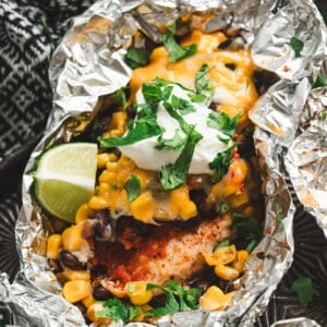 A Southwestern Chicken Foil Packet with lime.