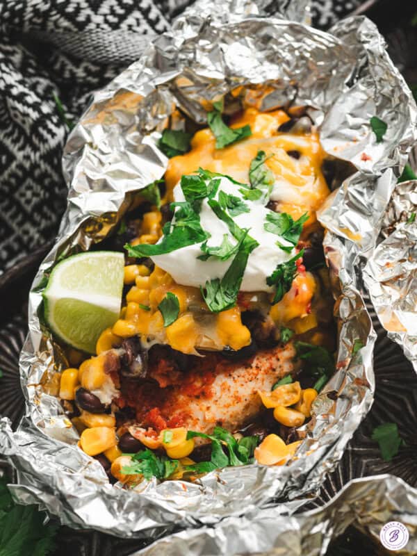 A Southwestern Chicken Foil Packet with lime.