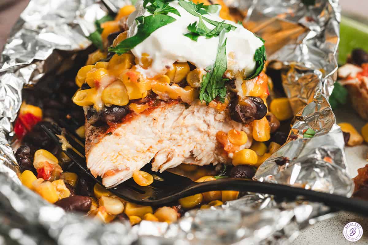 A close up view of a Southwestern Chicken Foil Packet.