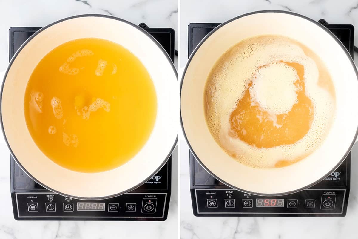 chicken broth boiling in pot