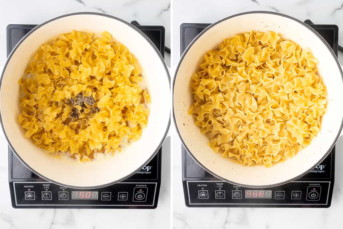 egg noodles and pepper in pot