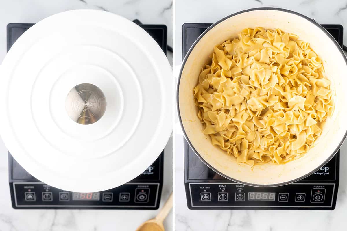 cafeteria noodles mixed in pot