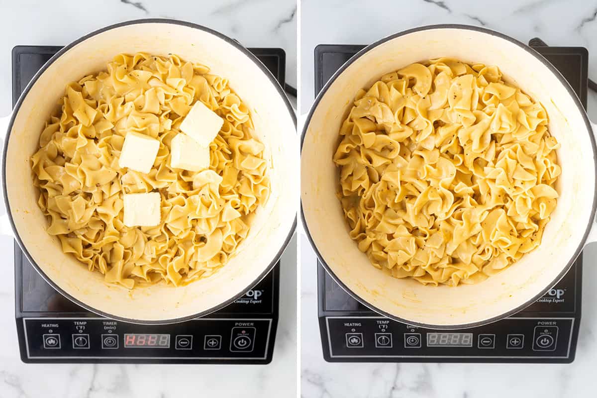 cafeteria noodles with butter in pot