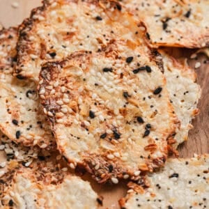Close up of cottage cheese chips.