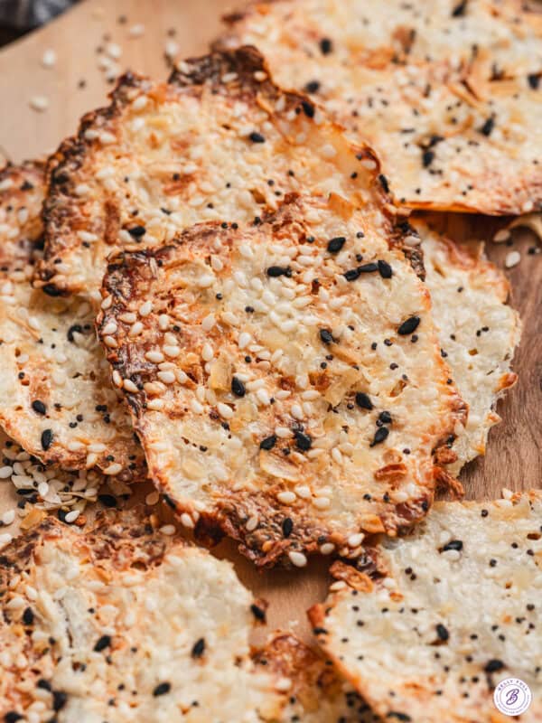 Close up of cottage cheese chips.
