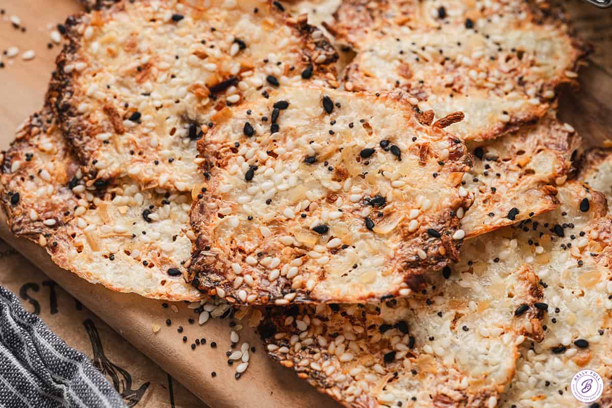 Close up of cottage cheese chips.