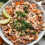 Overhead view of a bowl of cowboy coleslaw.
