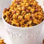 Front view of a bowl of homemade Cracker Jack.