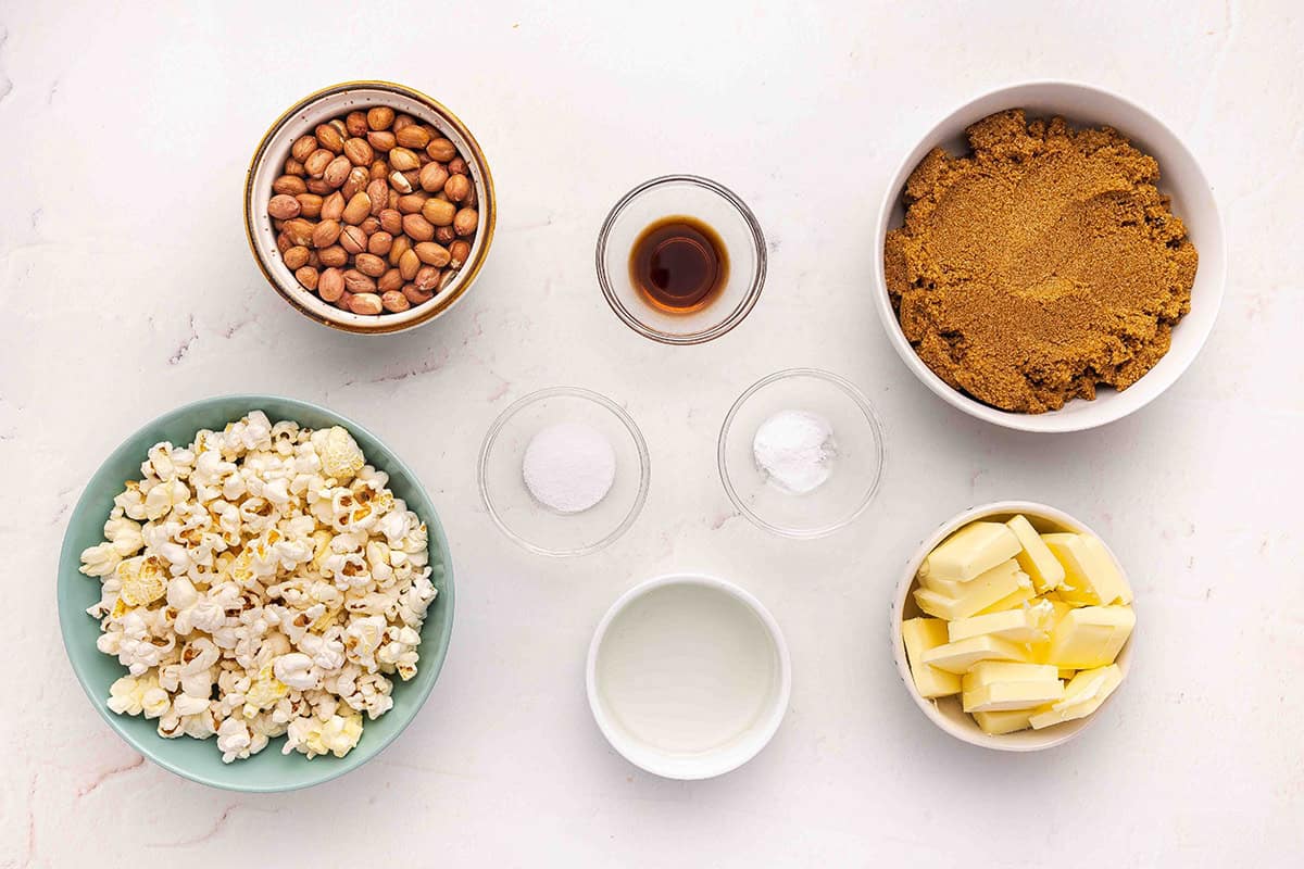 The ingredients to make homemade Cracker Jack.