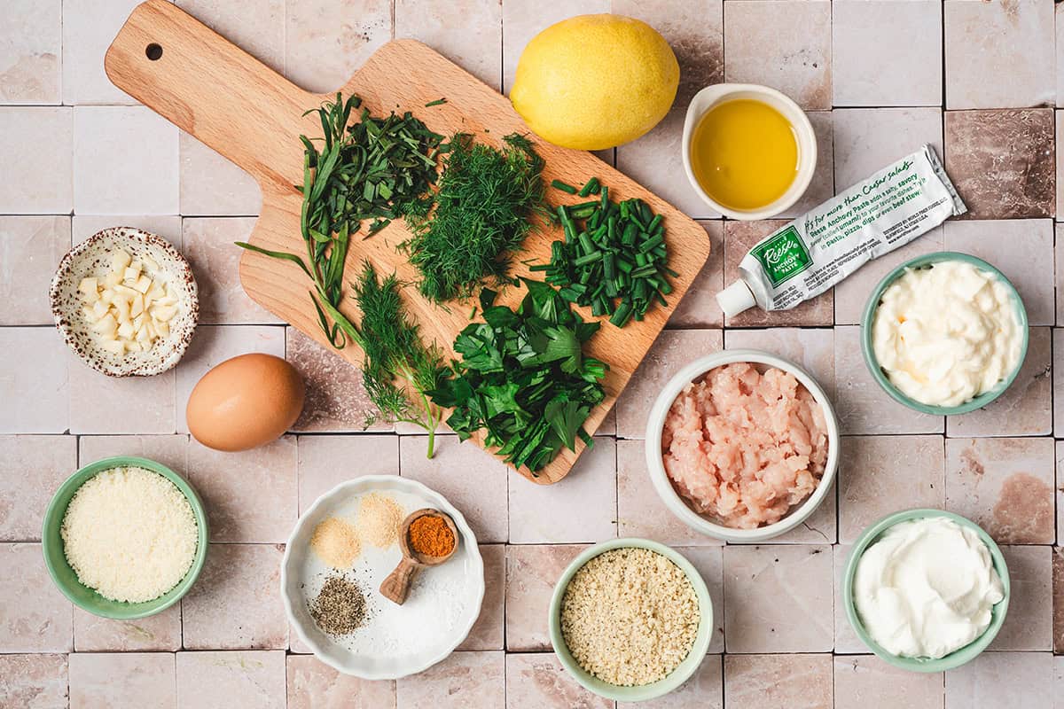 The ingredients to make green goddess chicken meatballs.