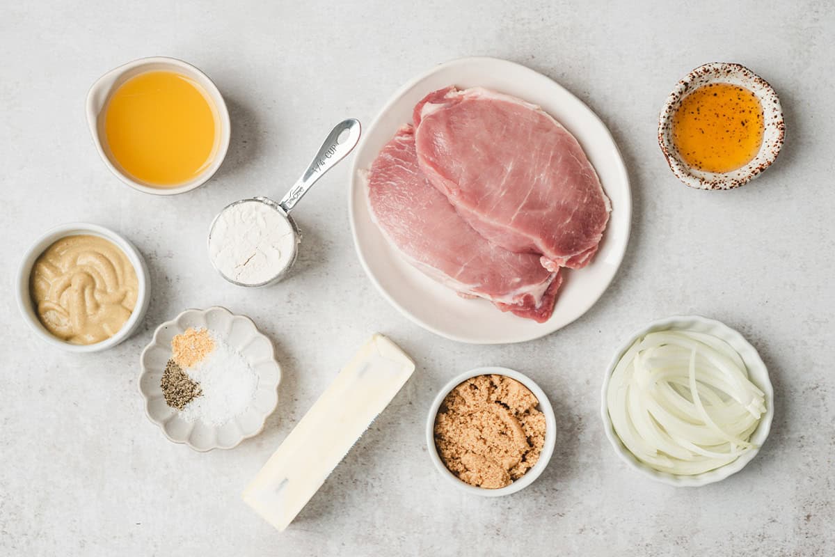 The ingredients to make pineapple onion pork chops.