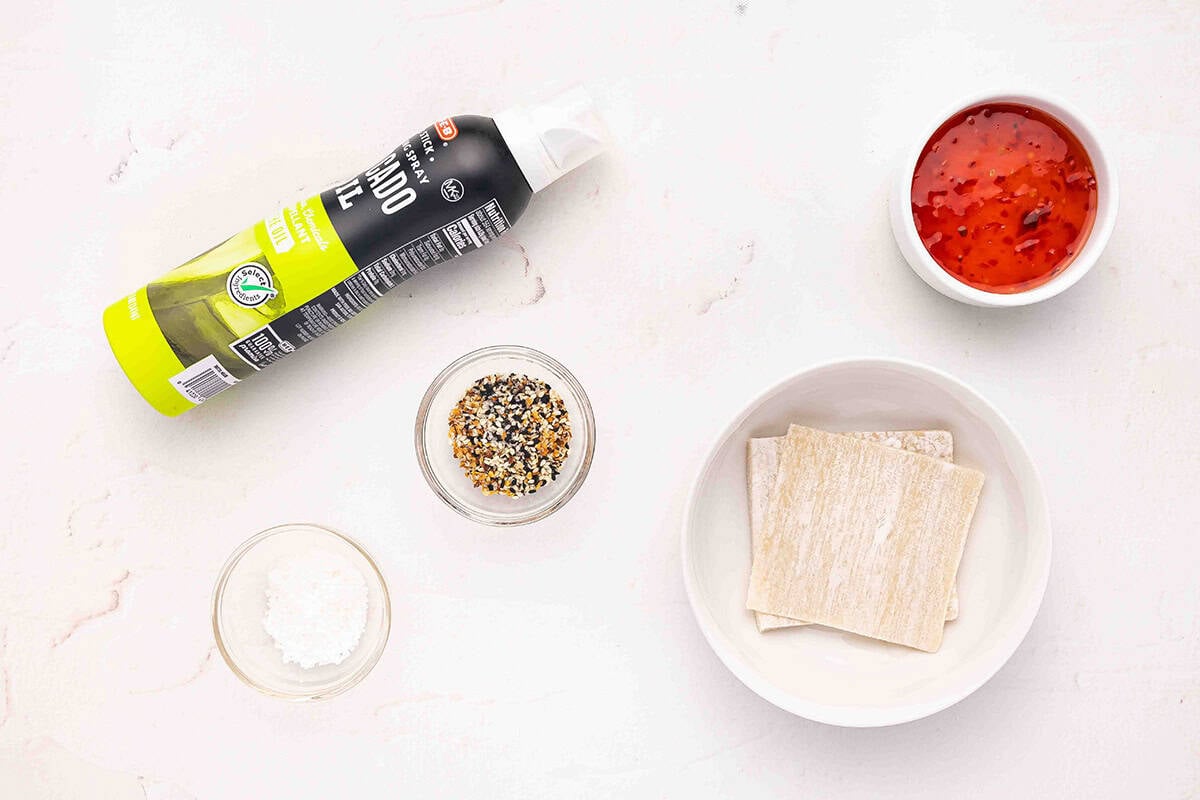 The ingredients to make air fryer wonton chips.
