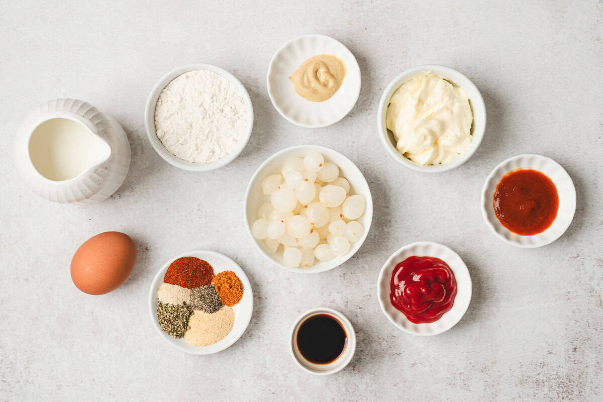 The ingredients to make bloomin onion bites.