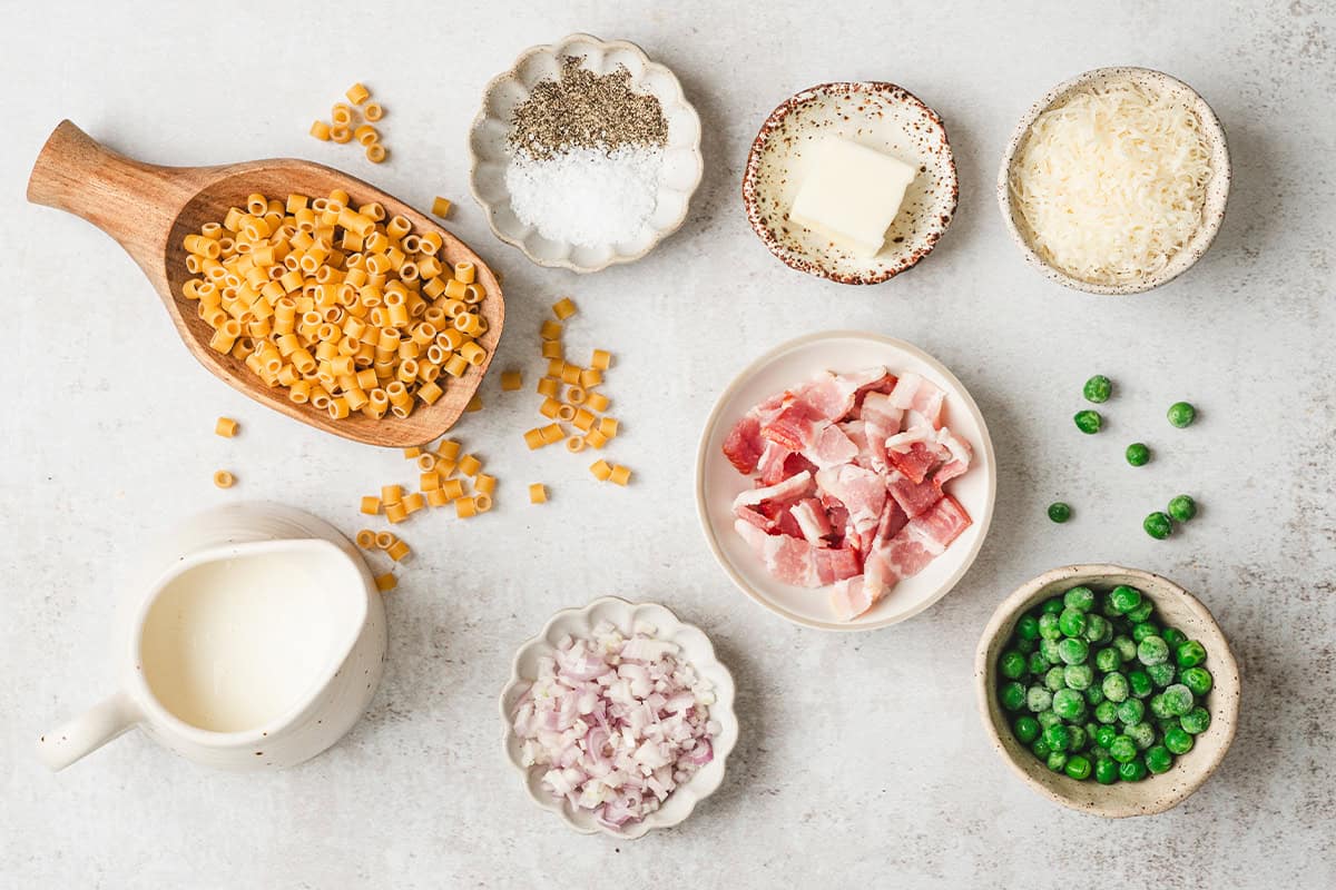 bacon pea pasta ingredients