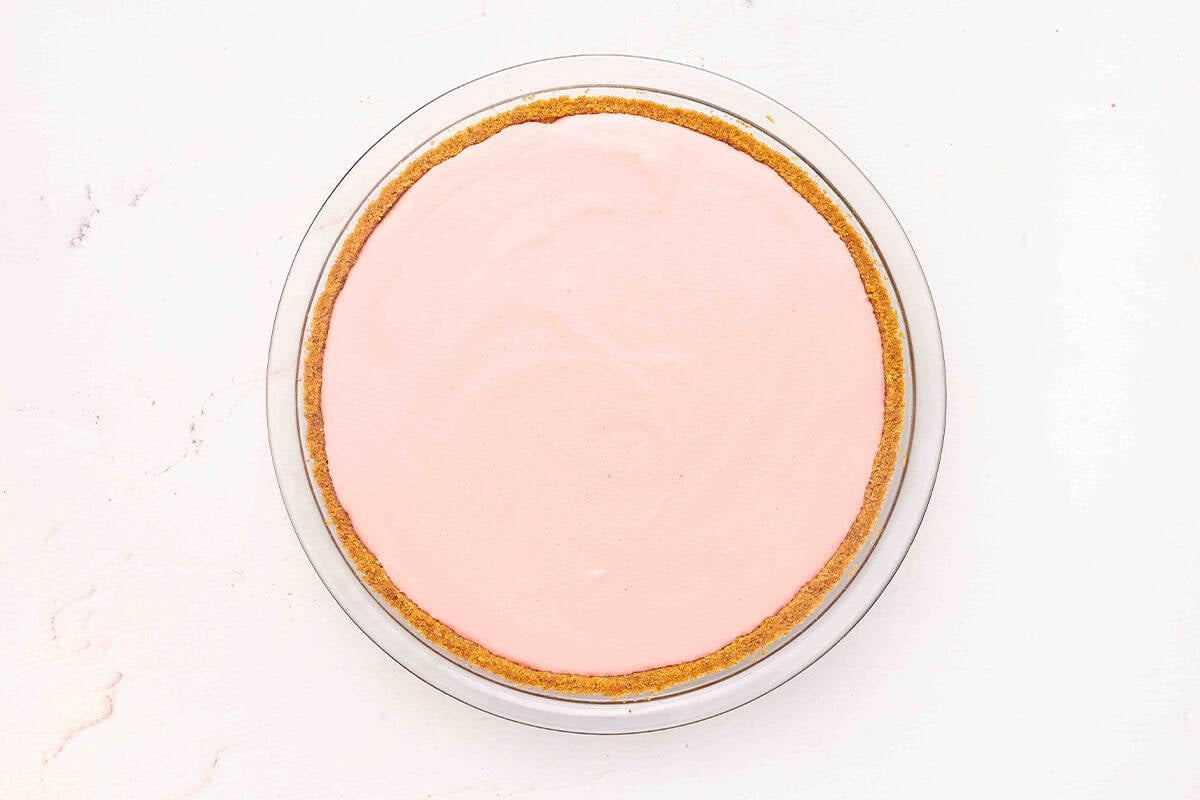graham cracker pie crust filled with No-Bake Jello Pie filling