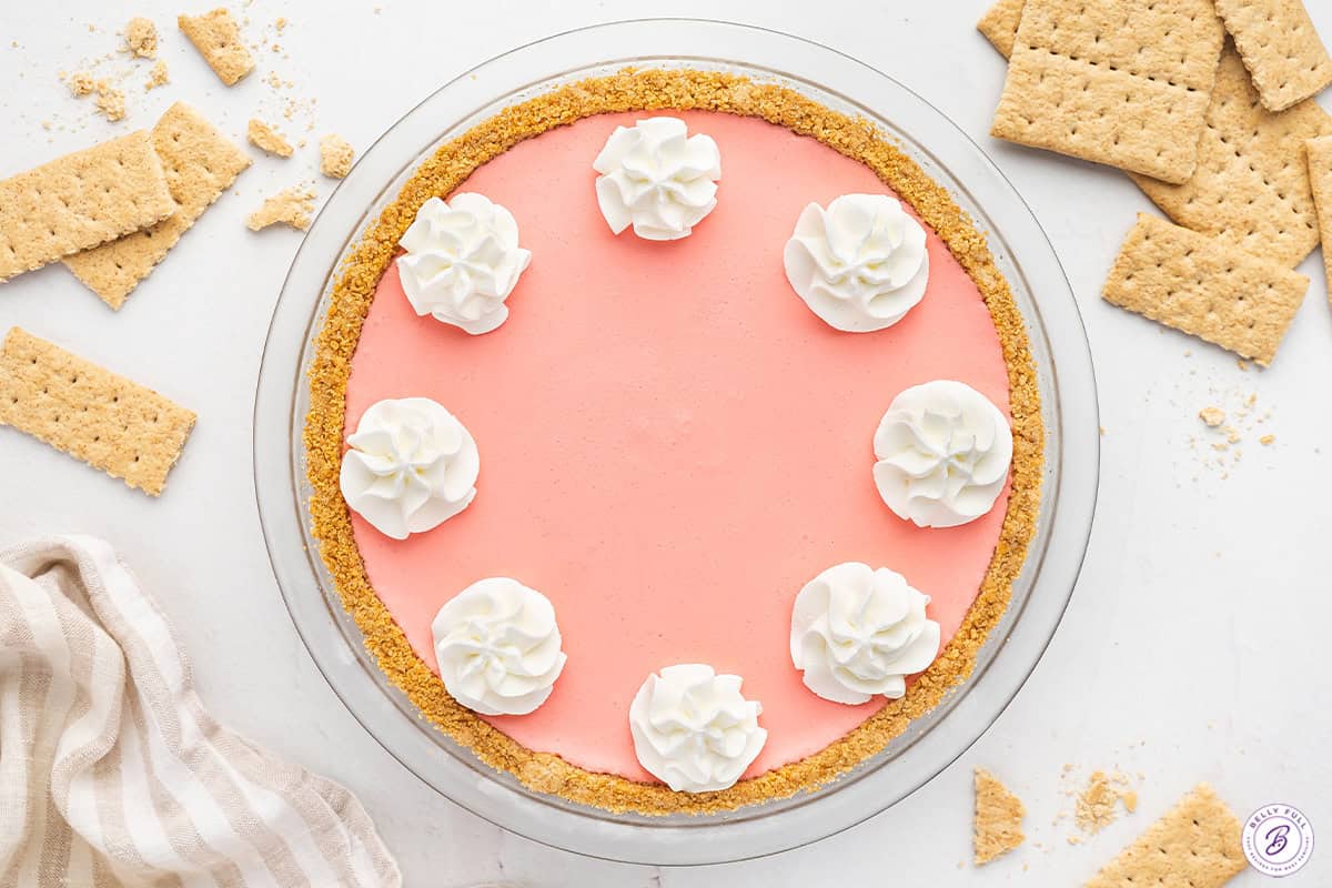 finished No-Bake Jello Pie with whipped cream piping