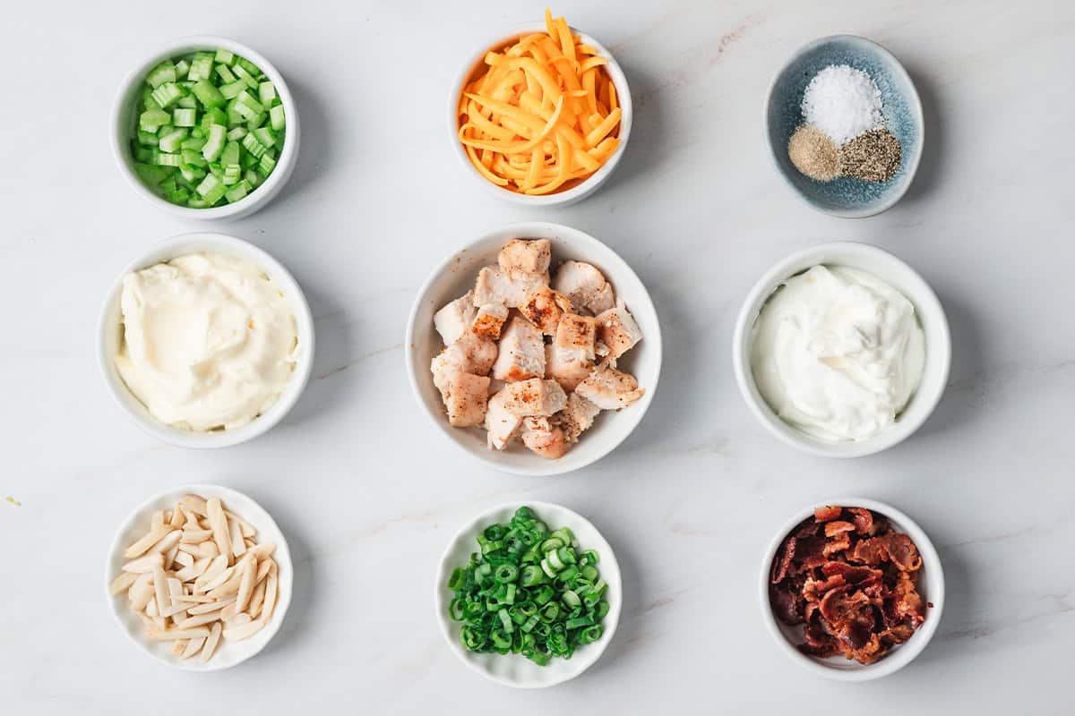 The ingredients to make million dollar chicken salad.