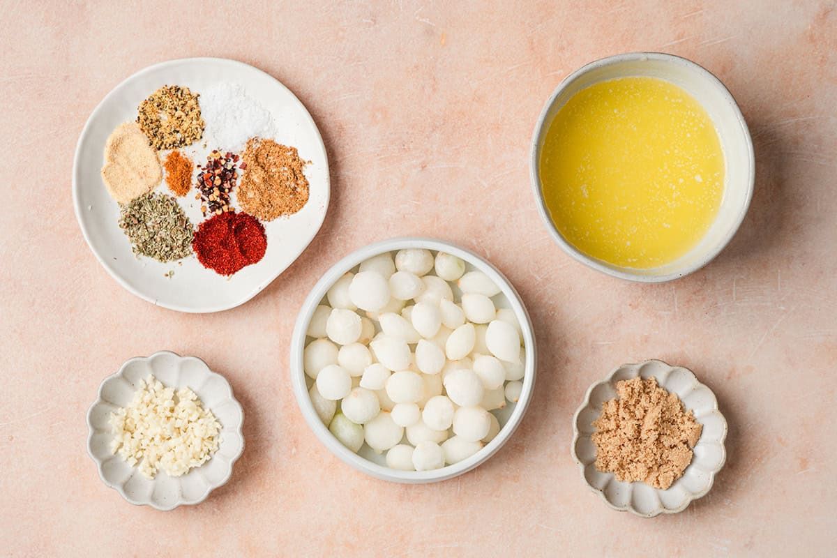 The ingredients to make a mini pearl onion boil.