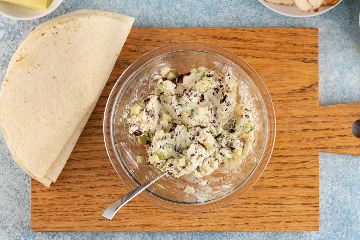 chicken salad mixed in a bowl