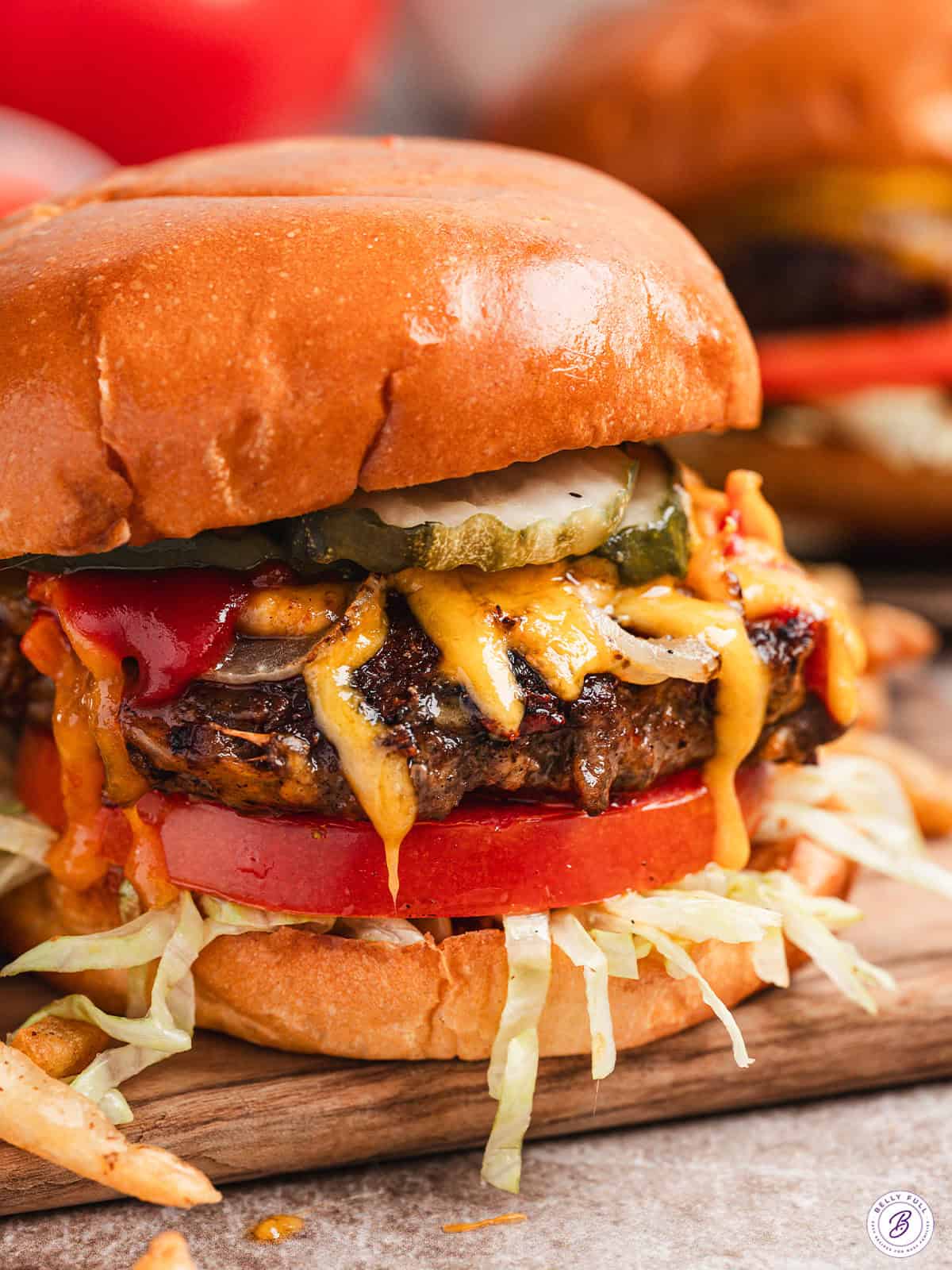 Side view of a crack smash burger.