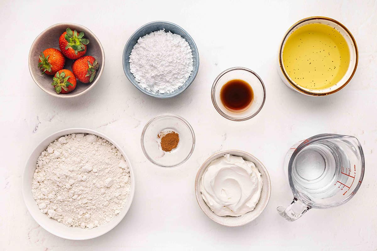 The ingredients to make funnel cakes.