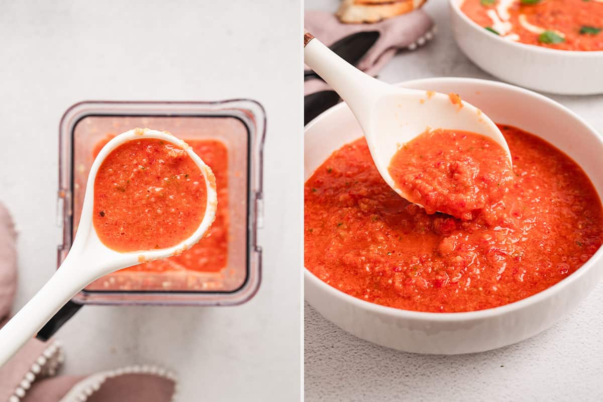 ladle full of gazpacho with watermelon