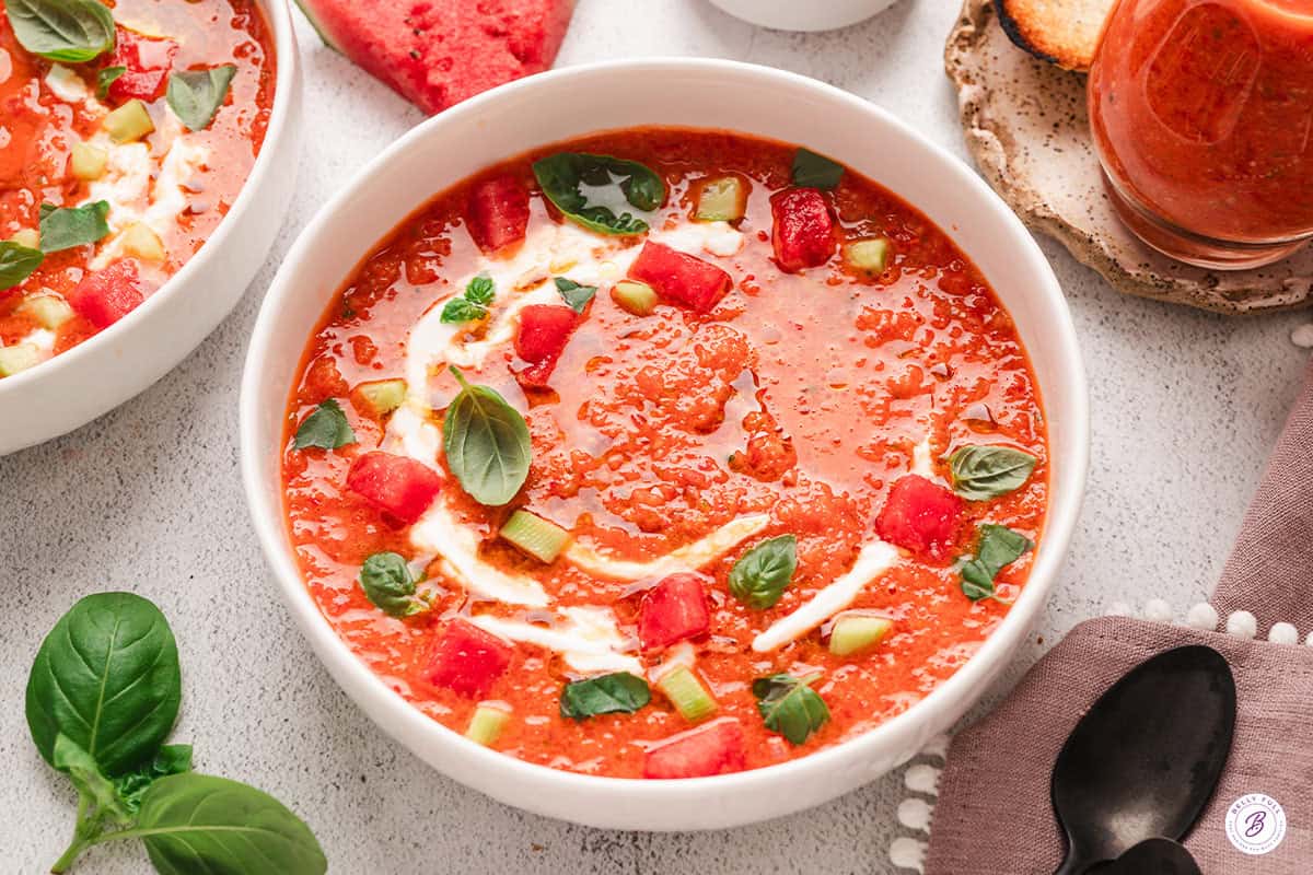 bowl of watermelon gazpacho