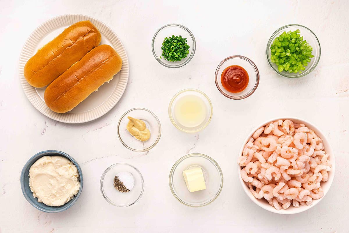 The ingredients to make shrimp rolls.
